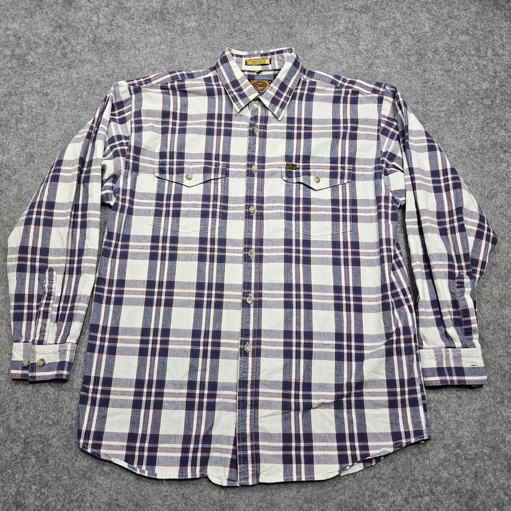 Men's Justin‎ Original Workwear 100% Cotton Red Blue Plaid Long Sleeve Button XL
